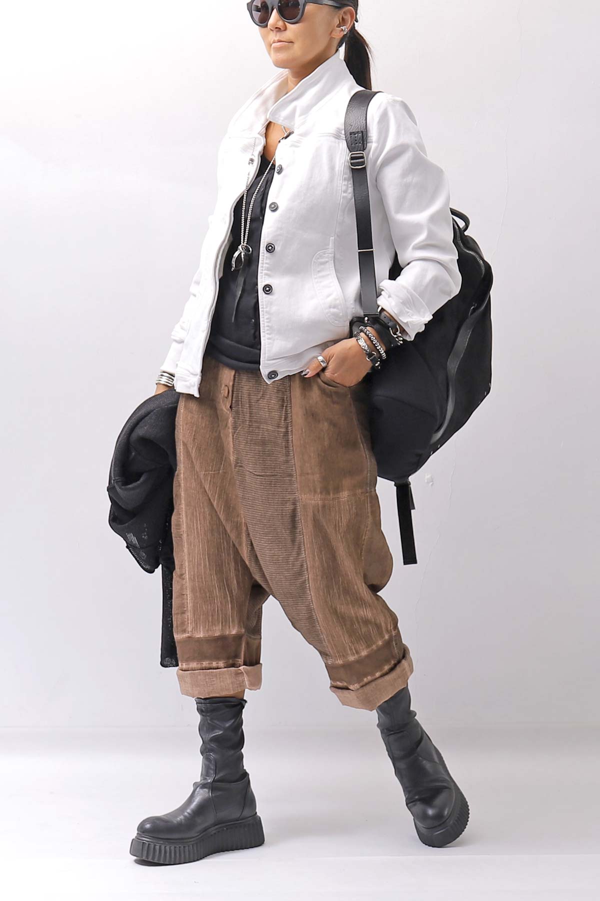 【studio b3】 UNISEX MIX MATERIAL PATCHED SARROUEL PANTS NB2106_COPPER OLD DYE