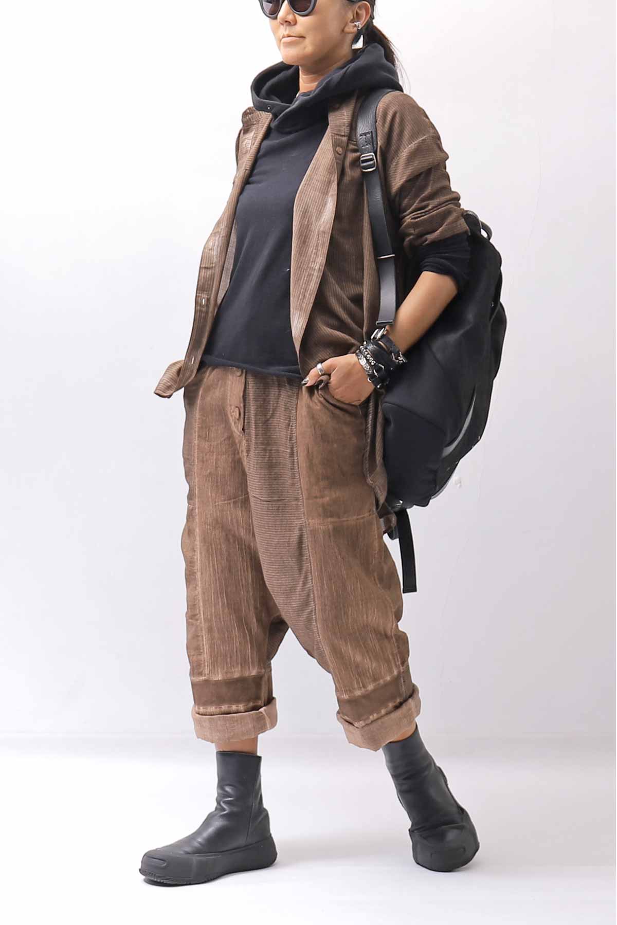 【studio b3】 UNISEX MIX MATERIAL PATCHED SARROUEL PANTS NB2106_COPPER OLD DYE