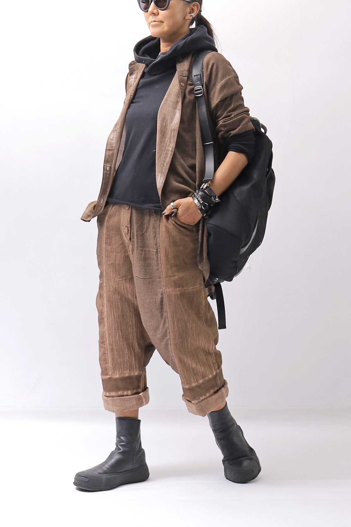 【studio b3】 OVERSIZED BACK BUTTON SHIRT TOP NB2070_COPPER OLD DYE