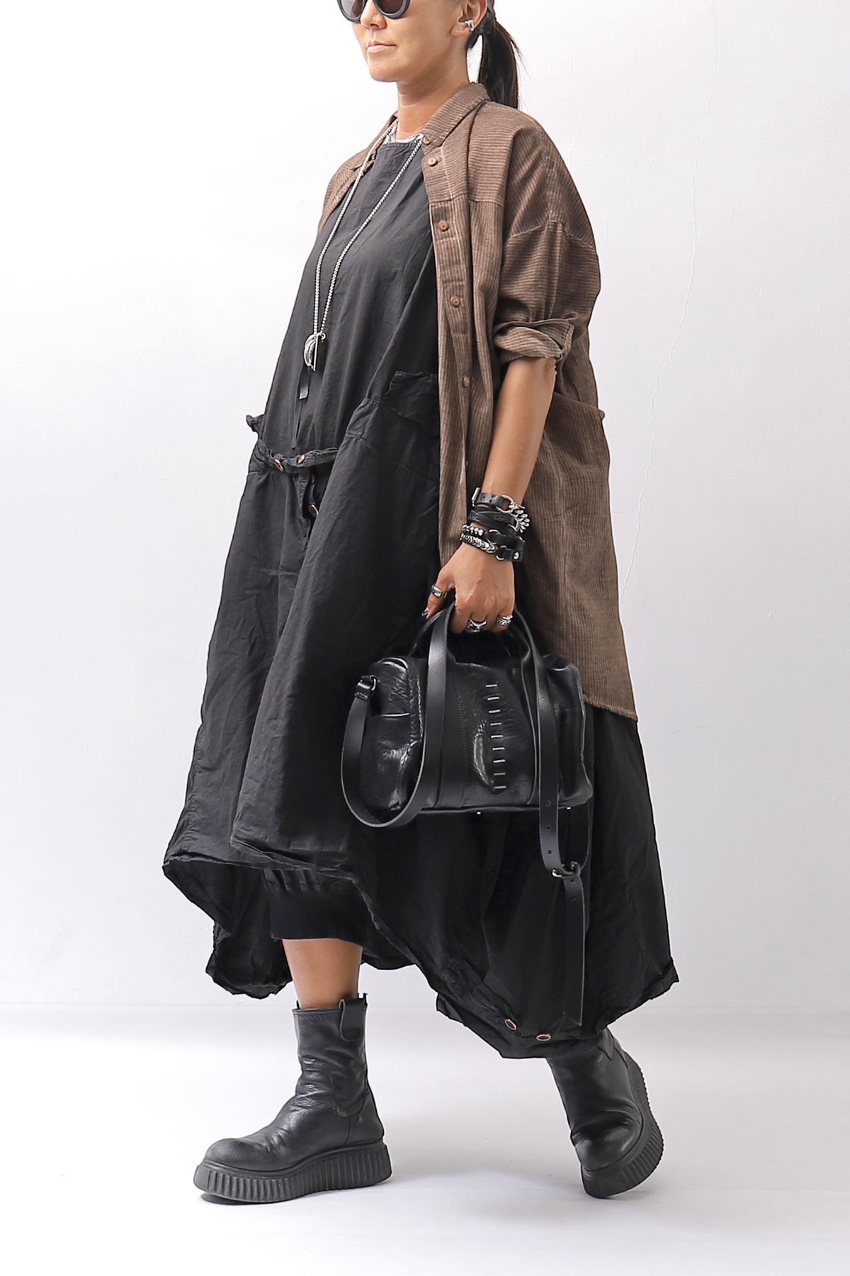 【studio b3】 OVERSIZED BACK BUTTON SHIRT TOP NB2070_COPPER OLD DYE