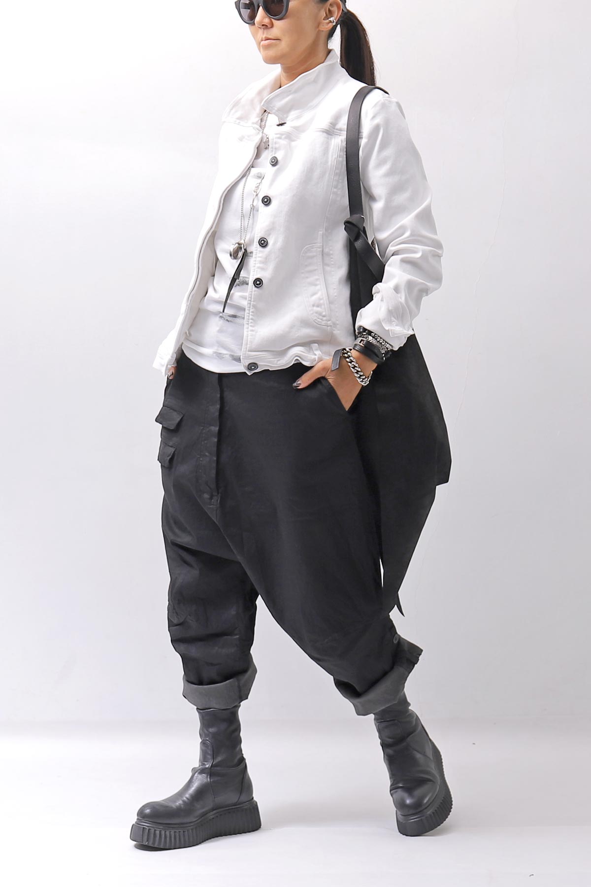 【RUNDHOLZ】 UNISEX STRETCH COTTON GLOSS SARRUEL PANTS _BLACK GLOSS