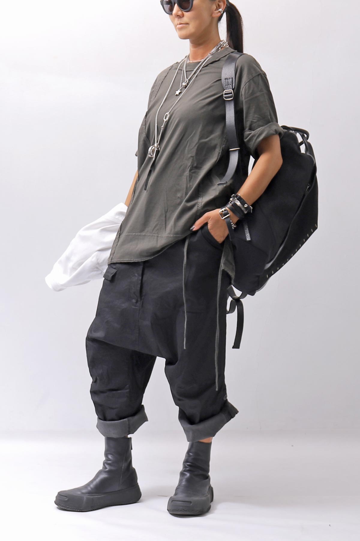 【RUNDHOLZ】 UNISEX STRETCH COTTON GLOSS SARRUEL PANTS _BLACK GLOSS