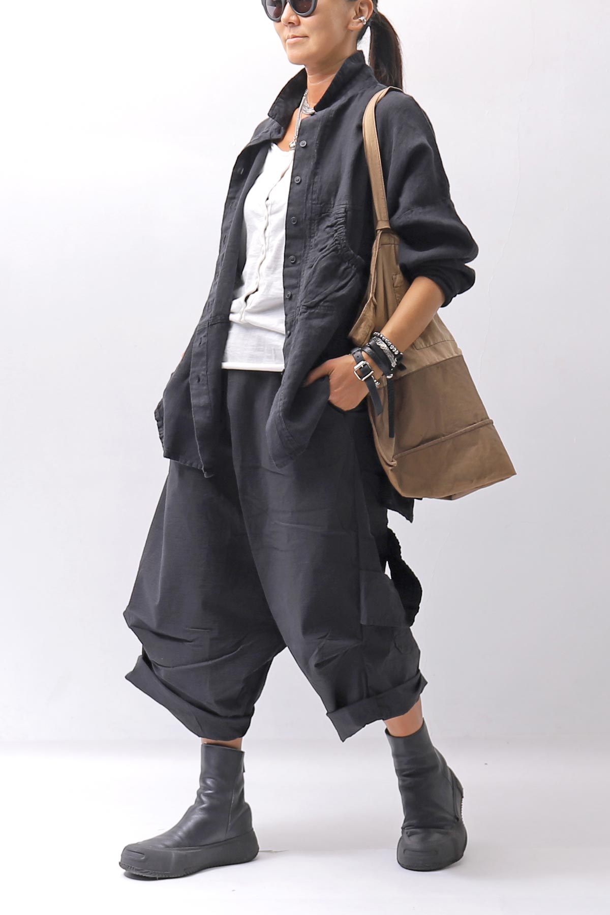 【RUNDHOLZ】 UNISEX STRETCH BIG POCKETS WIDE PANTS _BLACK
