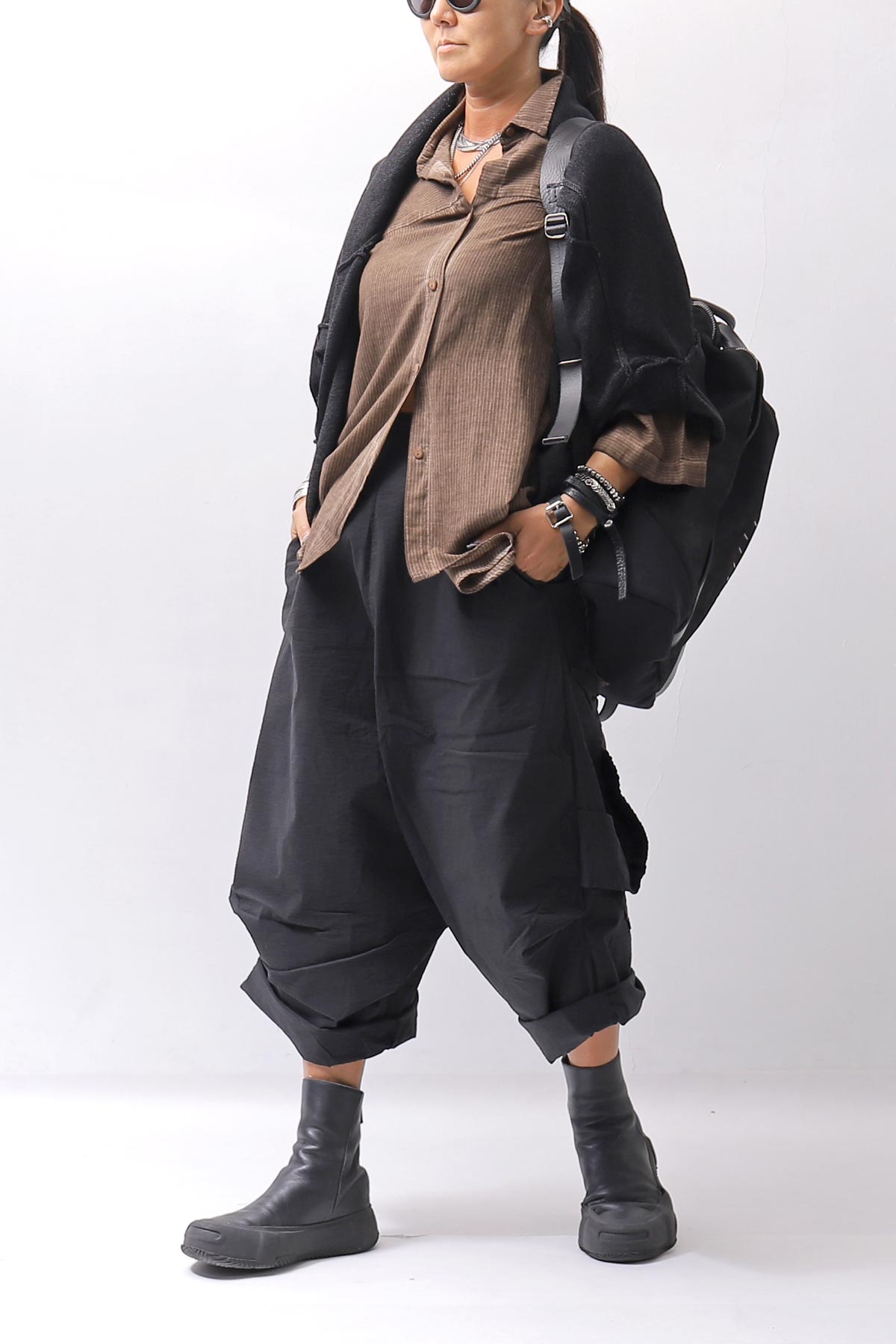 【RUNDHOLZ】 UNISEX STRETCH BIG POCKETS WIDE PANTS _BLACK