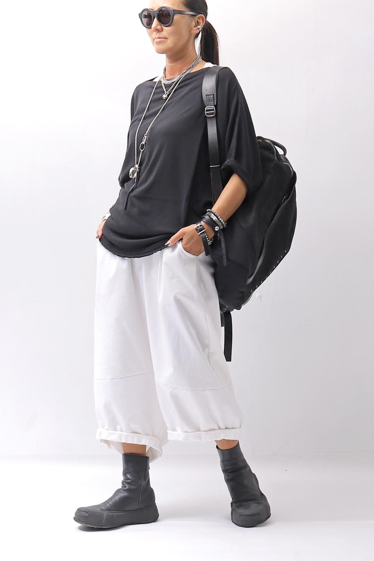 【NOSTRASANTISSIMA】 OVERSIZED VISCOSE&amp;SILK TOP M03_BLACK