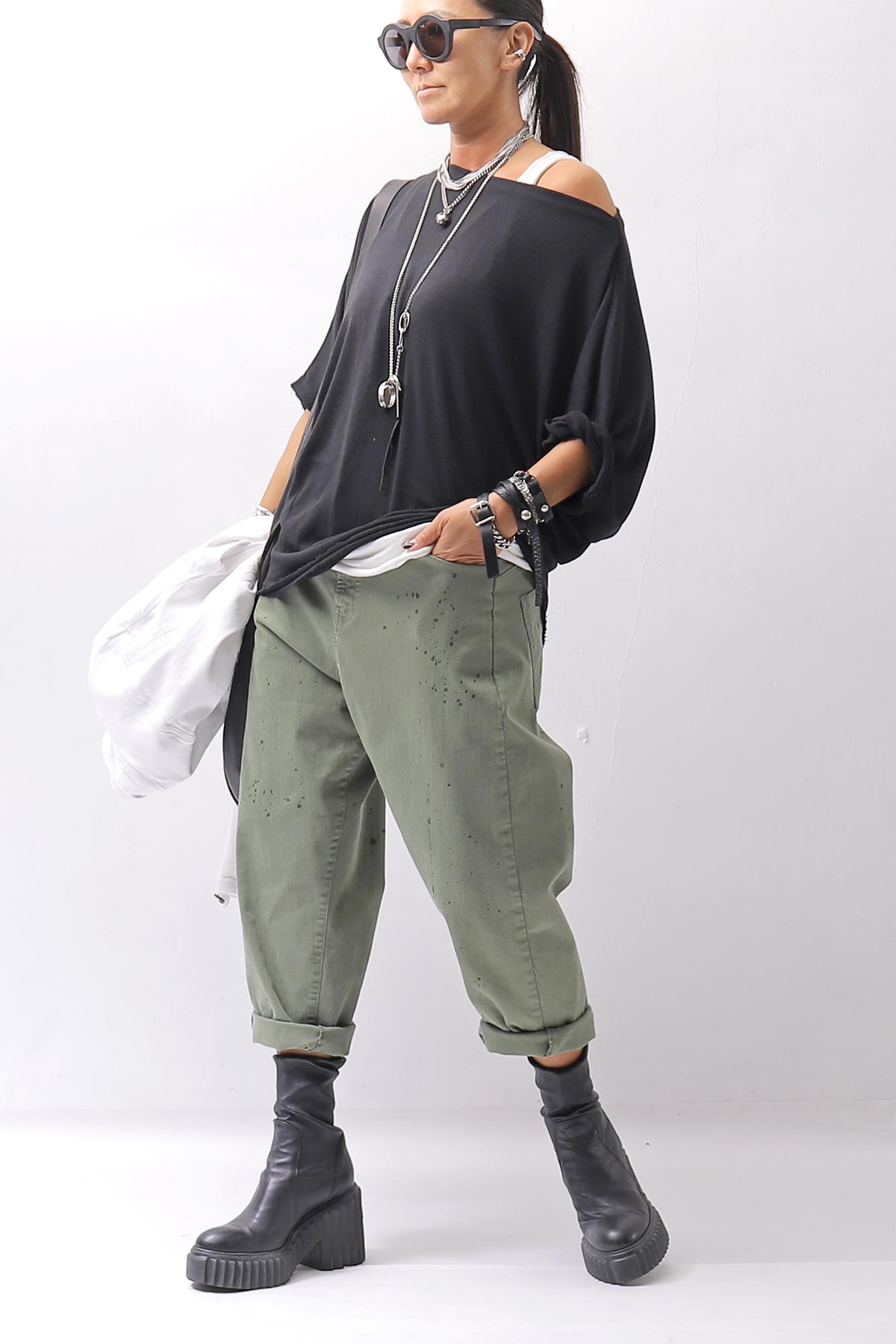 【NOSTRASANTISSIMA】 OVERSIZED VISCOSE&amp;SILK TOP M03_BLACK