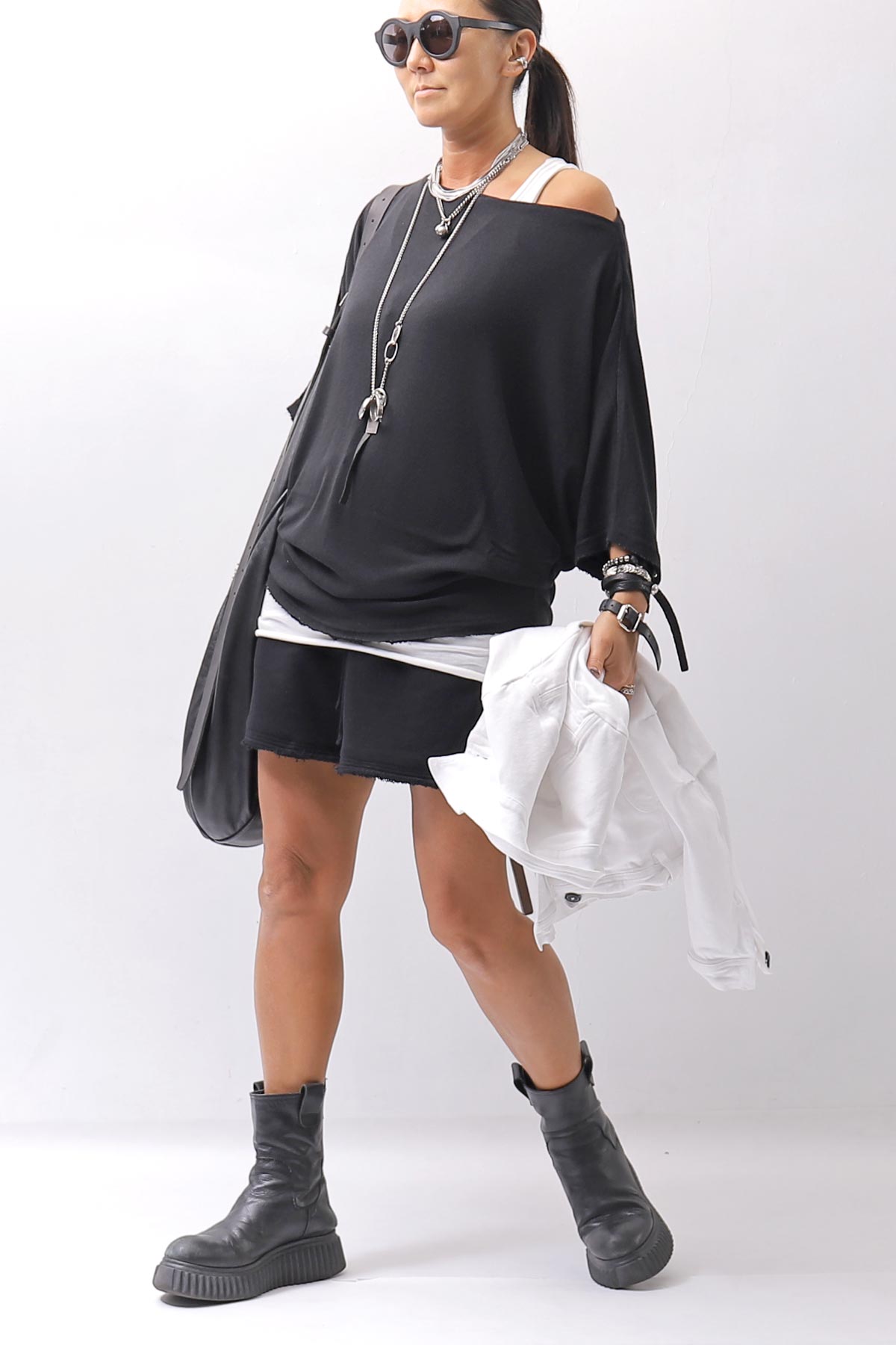 【NOSTRASANTISSIMA】 OVERSIZED VISCOSE&amp;SILK TOP M03_BLACK