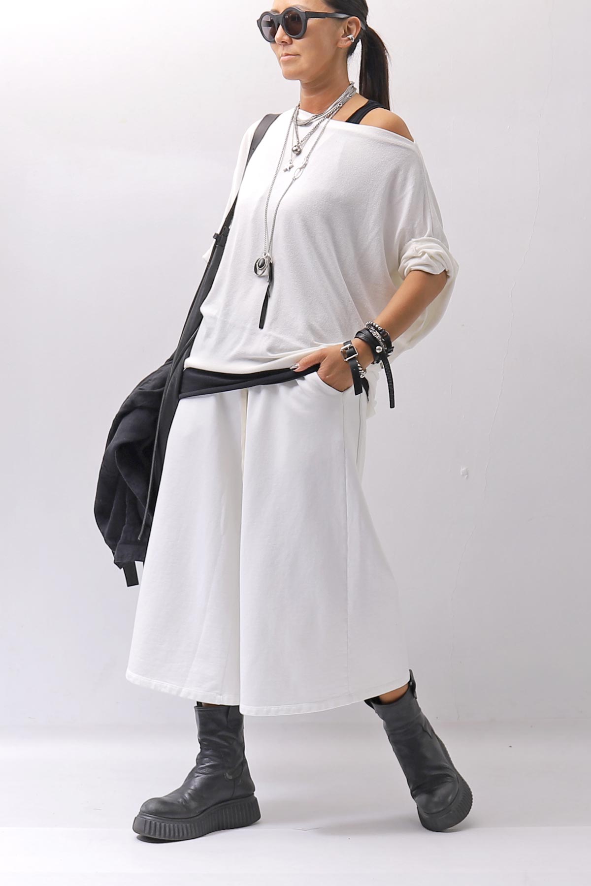 【NOSTRASANTISSIMA】 OVERSIZED VISCOSE&amp;SILK TOP M03_WHITE