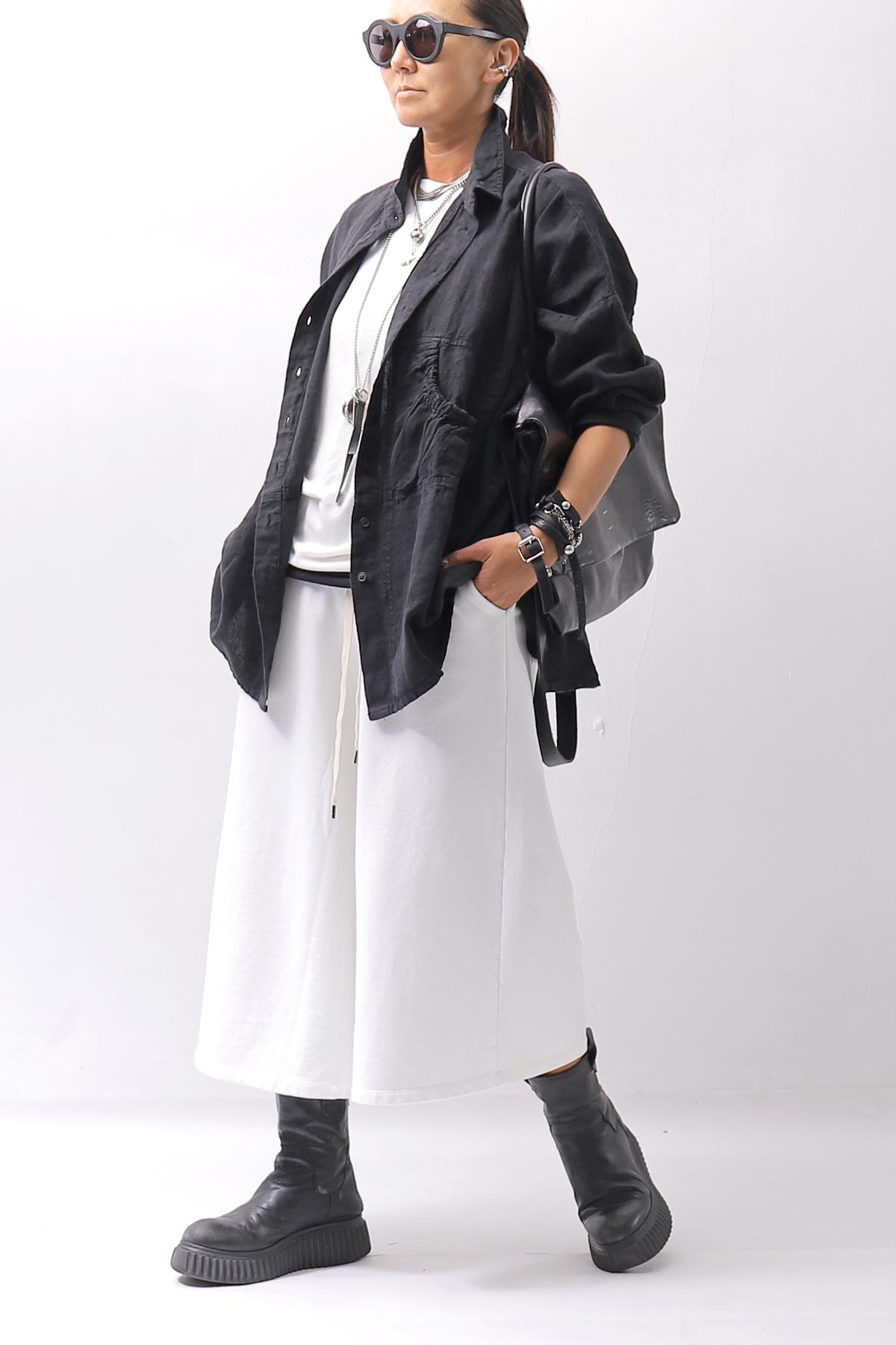 【RUNDHOLZ】 UNISEX LINEN OVERSIZED SHIRT CARDIGAN_BLACK