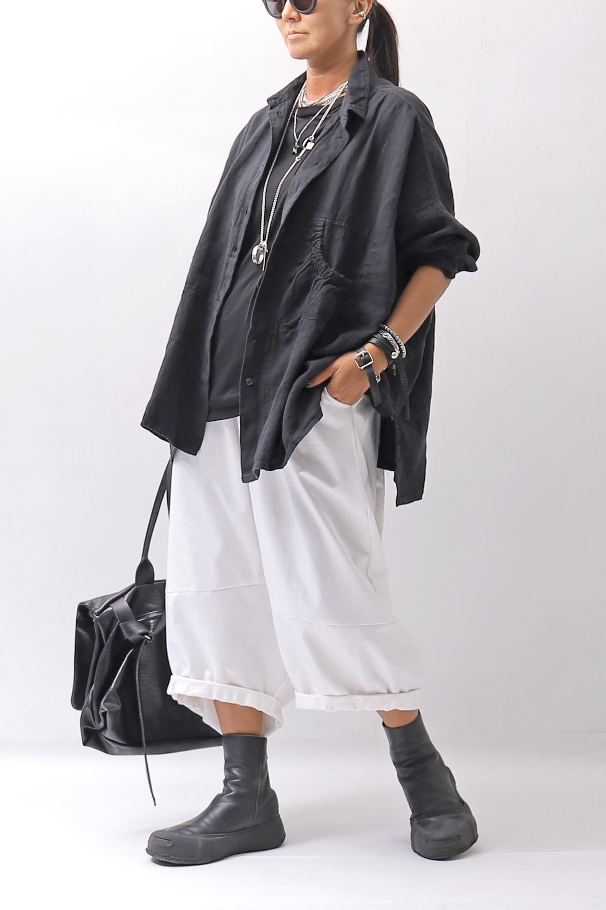 【RUNDHOLZ】 UNISEX LINEN OVERSIZED SHIRT CARDIGAN_BLACK