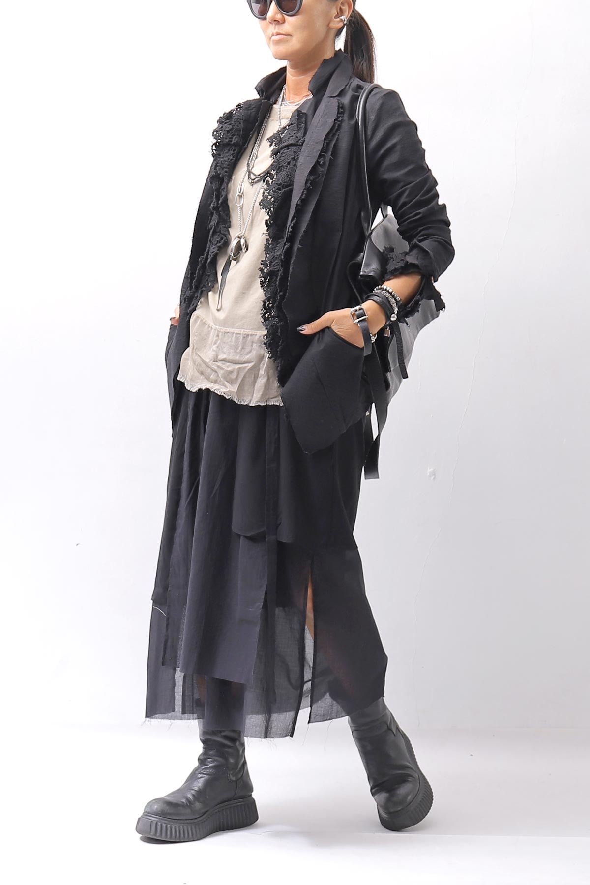 【studio b3】 ASYMMETRY LAYERED SKIRT MLB950_BLACK