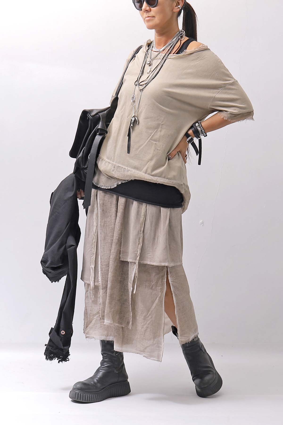 【studio b3】 ASYMMETRY LAYERED SKIRT MLB950_SAND OLD DYE