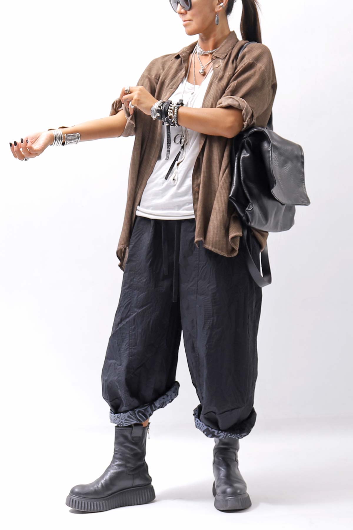 【RUNDHOLZ】 UNISEX COTTON EMBOSS PRINT EASY PANTS _BLACK POPLIN PRINT