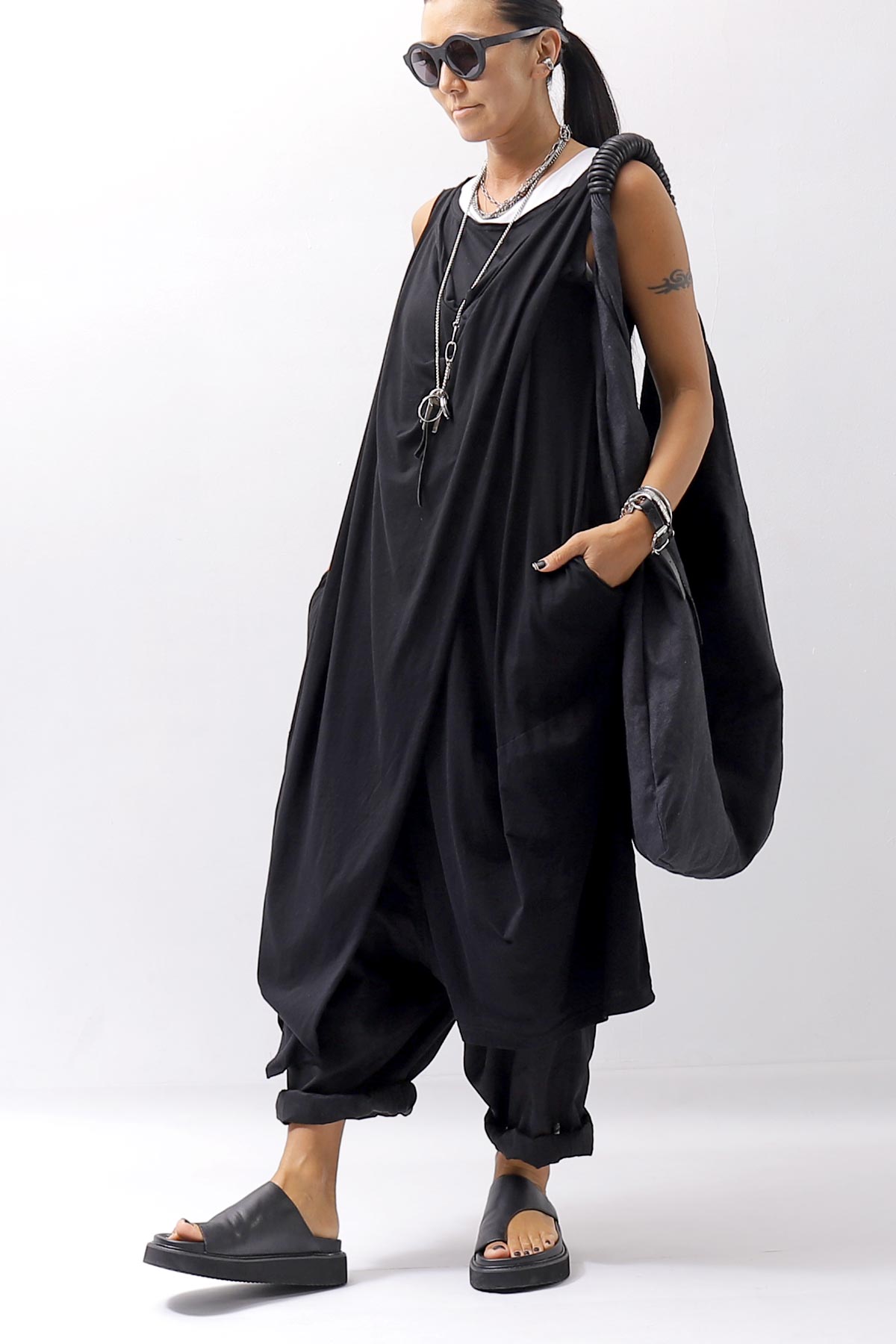 【RUNDHOLZ】 FRONT FLAP COTTON LONG TOP DRESS 337 0911_BLACK