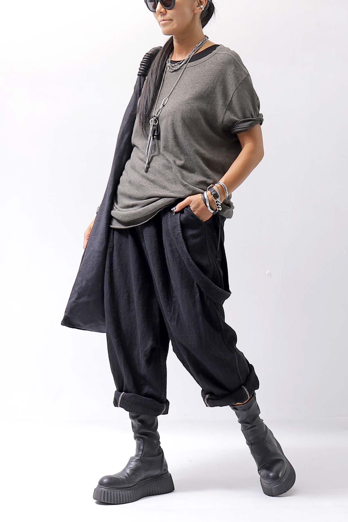 【bajra】 UNISEX LINEN SHOULDER PANTS 148QP03_BLACK