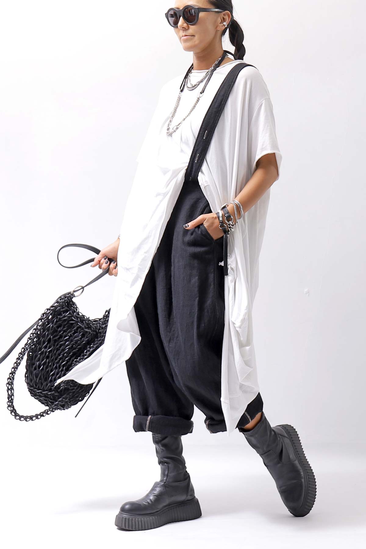 【bajra】 UNISEX LINEN SHOULDER PANTS 148QP03_BLACK