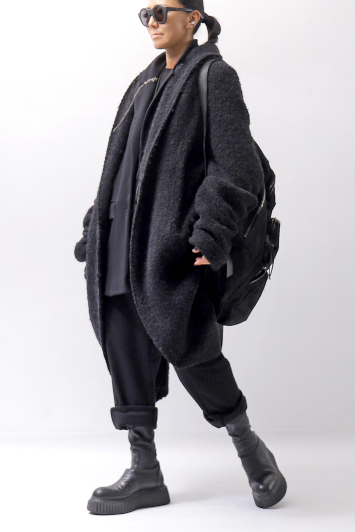 【NOSTRASANTISSIMA】 UNISEX OVERSIZED COCOON ALPACA KNIT CARDIGAN M111_BLACK