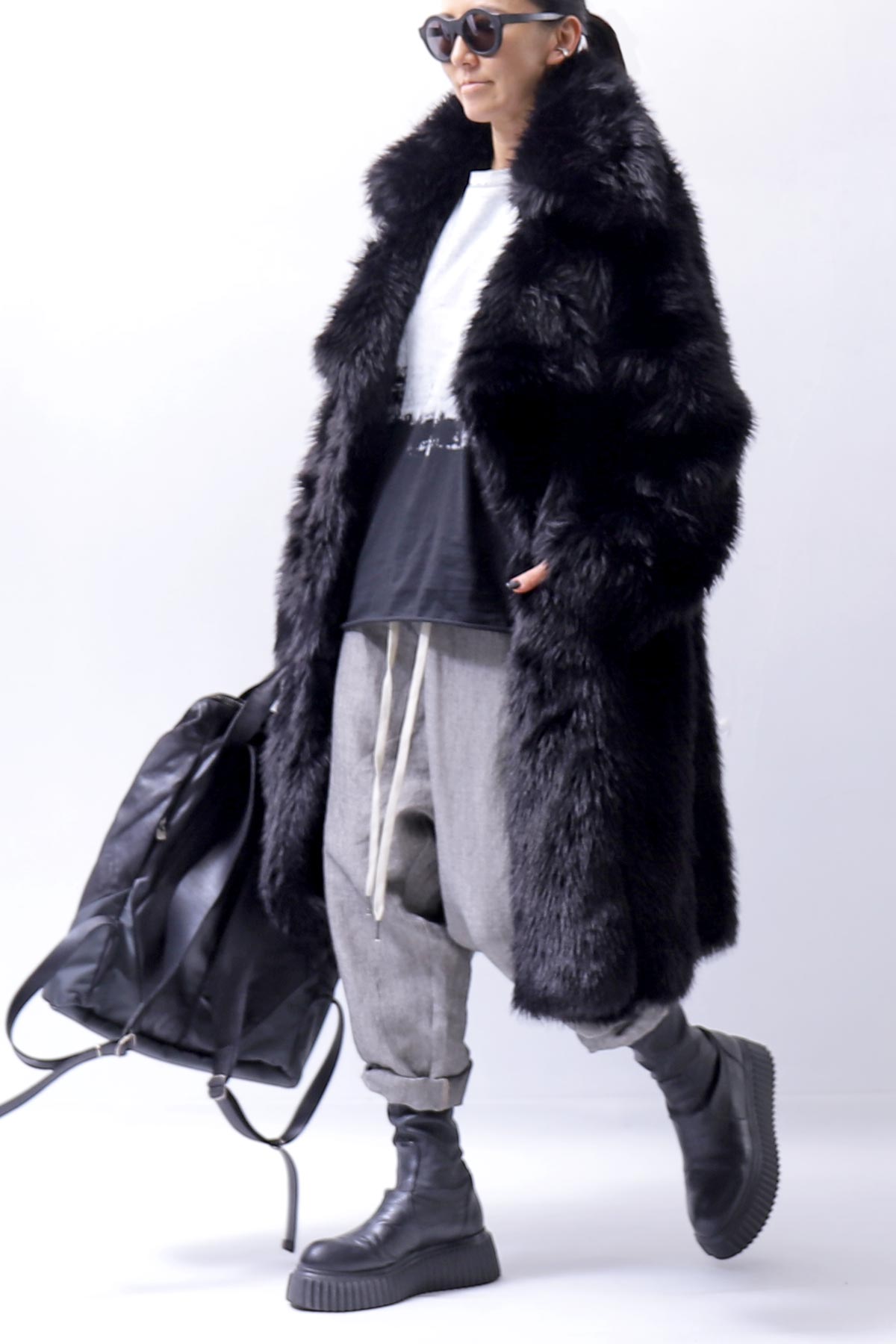 【RUNDHOLZ】 UNISEX FAUX FUR OVERSIZED COAT 324 1211_BLACK