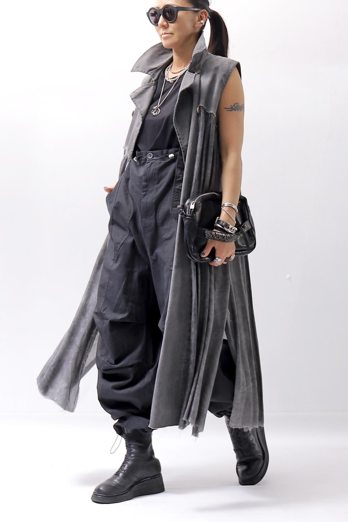 【Andrea Ya&#39;aqov】 UNISEX 2WAY SHOULDER SALOPETTE PARACHUTE PANTS PAK71_BLACK