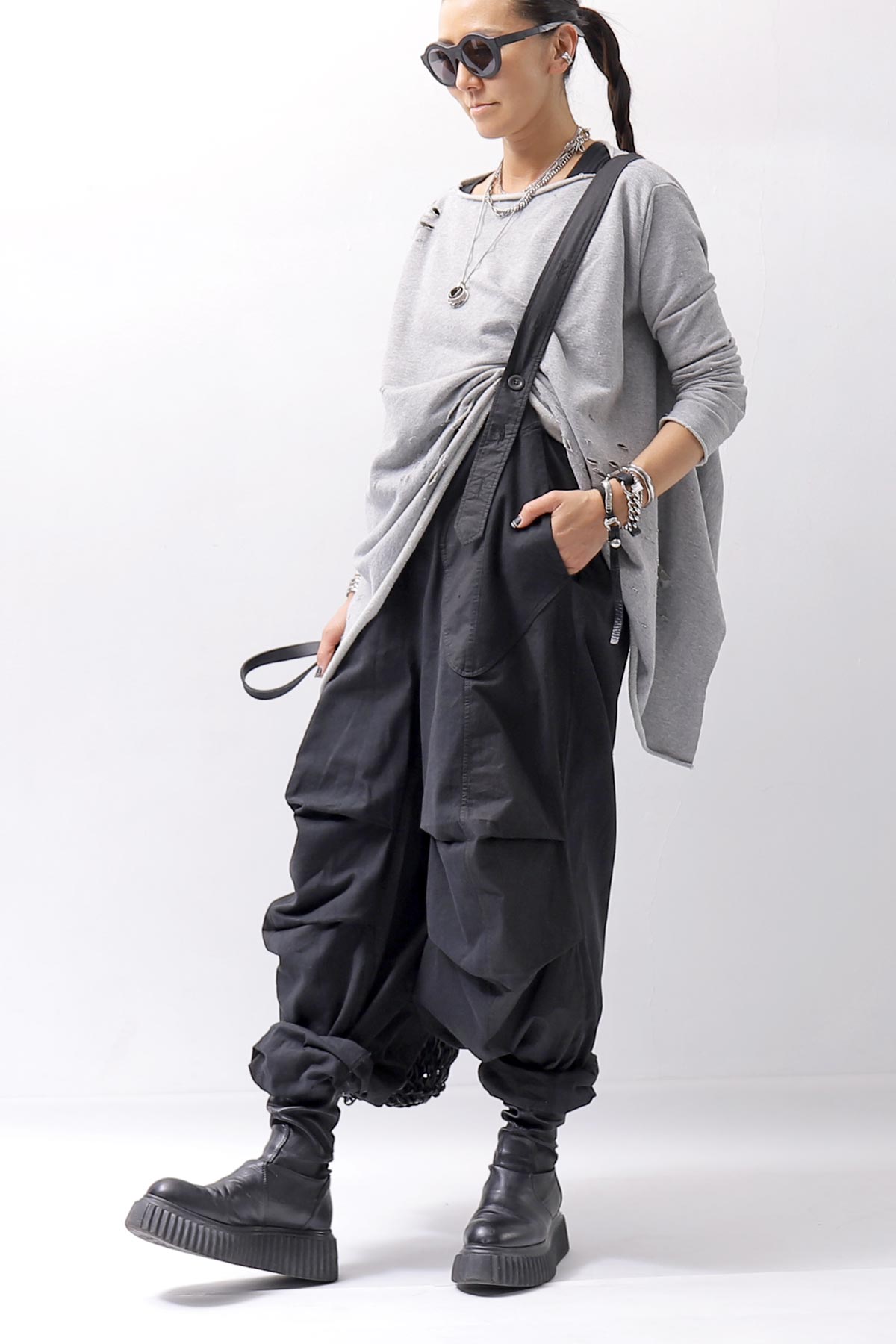 【Andrea Ya&#39;aqov】 UNISEX 2WAY SHOULDER SALOPETTE PARACHUTE PANTS PAK71_BLACK