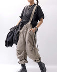 【Andrea Ya'aqov】 UNISEX 2WAY SHOULDER SALOPETTE PARACHUTE PANTS PAK71_OLIVE BEIGE