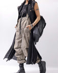 【Andrea Ya'aqov】 UNISEX 2WAY SHOULDER SALOPETTE PARACHUTE PANTS PAK71_OLIVE BEIGE