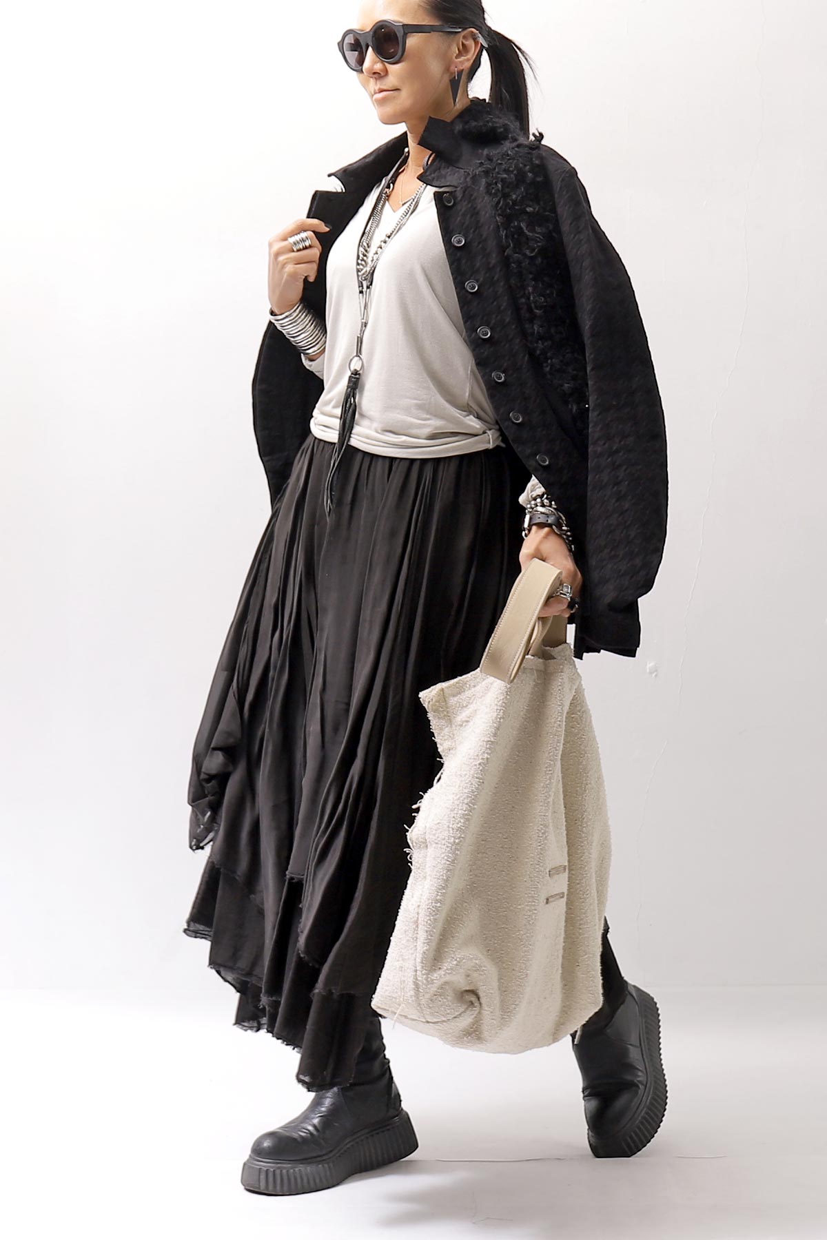 【sanctamuerte】 LAYERED ASYMMETRY SKIRT SM33_BLACK