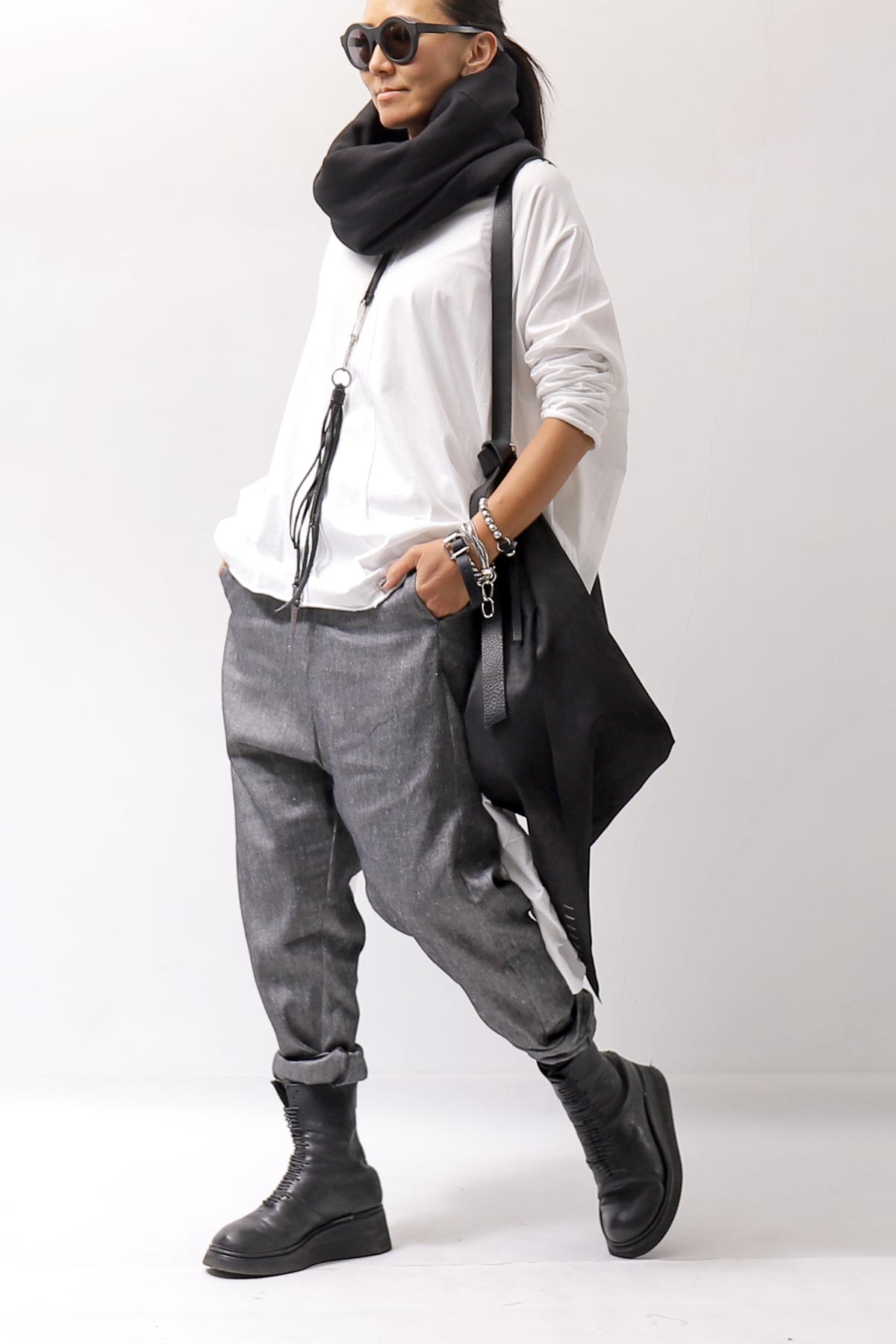 【NOSTRASANTISSIMA】 UNISEX LINEN COTTON SARROUEL PANTS P38_GREY