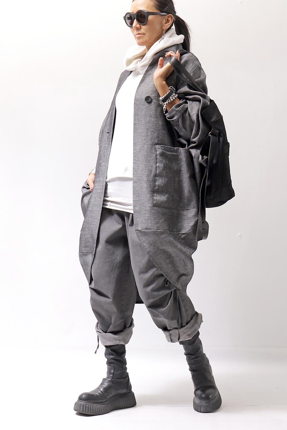 【NOSTRASANTISSIMA】 UNISEX OVAL CARDIGAN JACKET M111_GREY