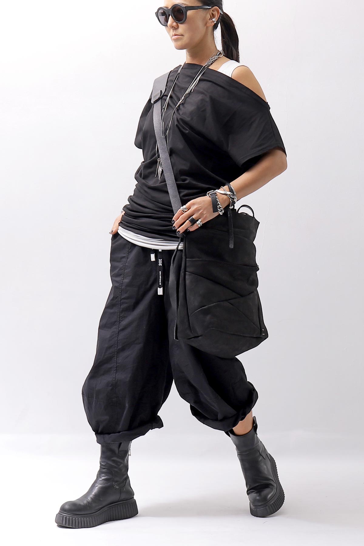 【NOSTRASANTISSIMA】 STRETCH COTTON 2WAY TOP DRESS A08_BLACK