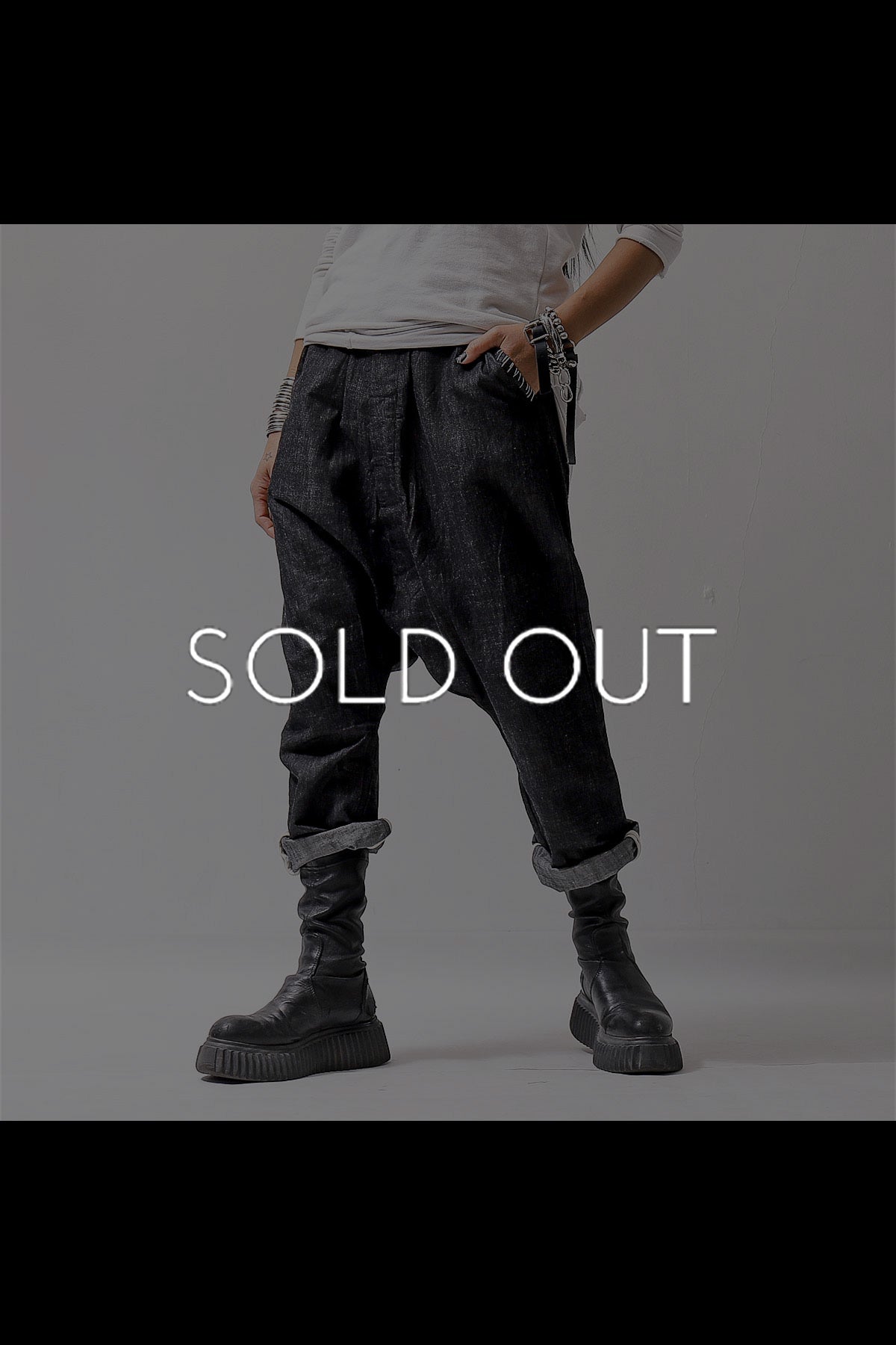 【studio b3】 UNISEX LINEN COTTON DENIM SARROUEL PANTS MPB1858_GRAPHITE BLACK