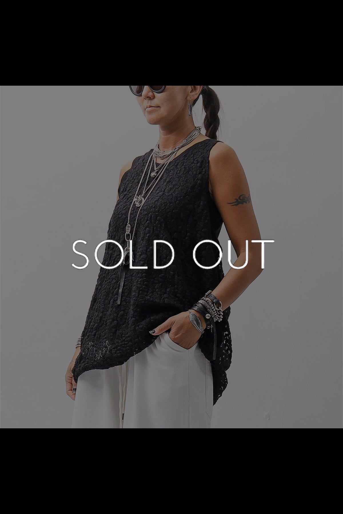 【NOSTRASANTISSIMA】 STRETCH COTTON LACY COVER TANK TOP C152_BLACK