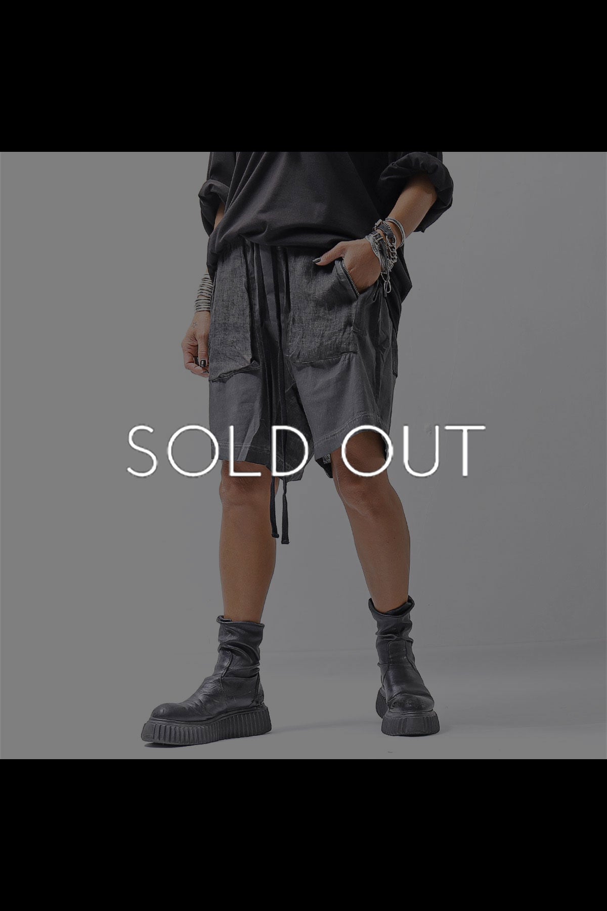 【thom/krom】 UNISEX STRETCH COTTON &amp; LINEN POCHETTE SHORT PANTS MST484_BLACK OIL