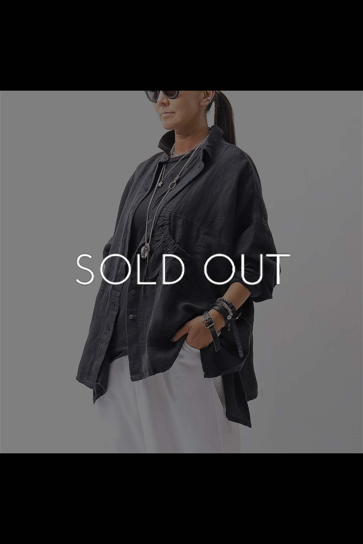 【RUNDHOLZ】 UNISEX LINEN OVERSIZED SHIRT CARDIGAN_BLACK