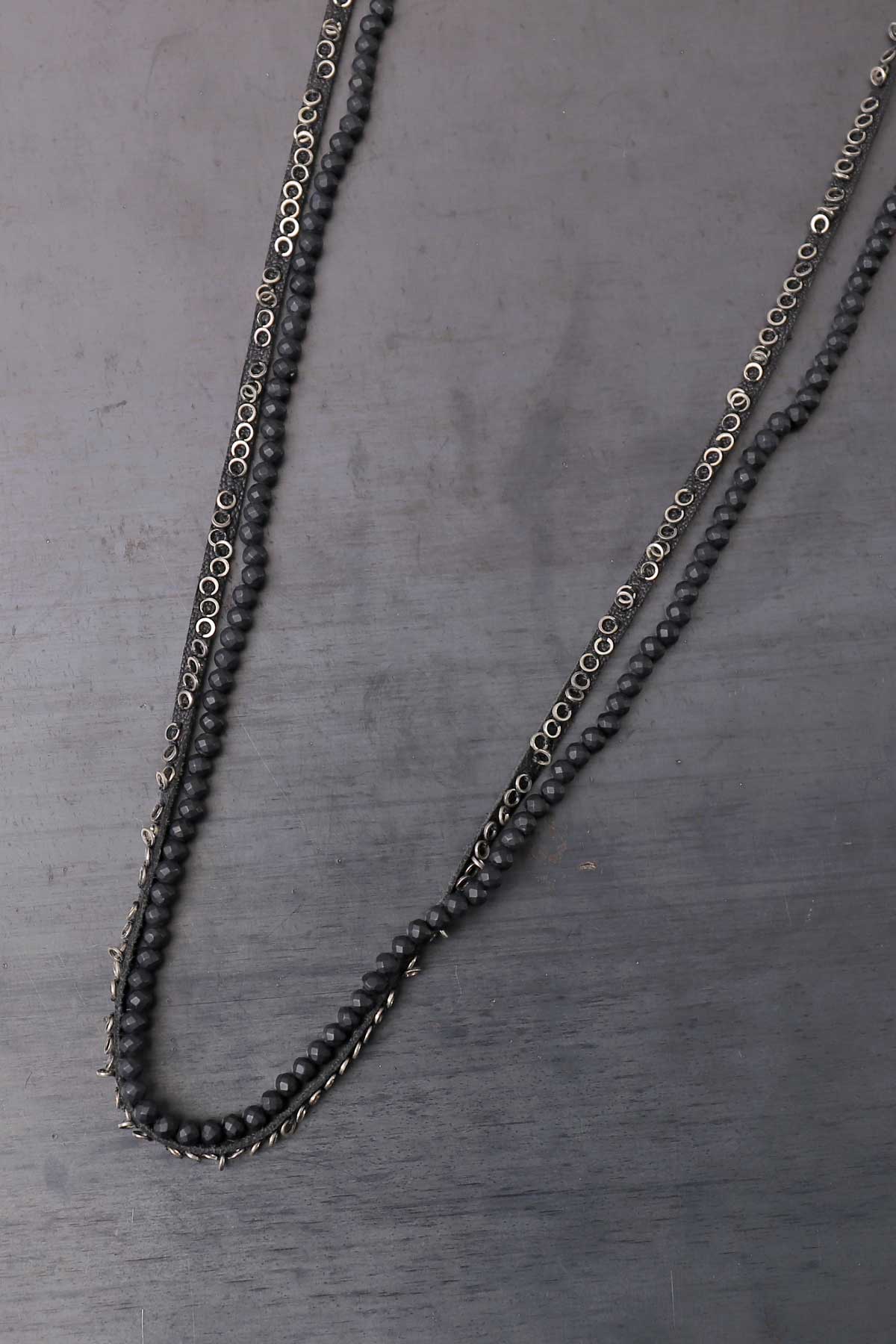 【GOTI】 BLACK AGATE &amp; MICRO SILVER SEQUIN NECKLACE_CN1181